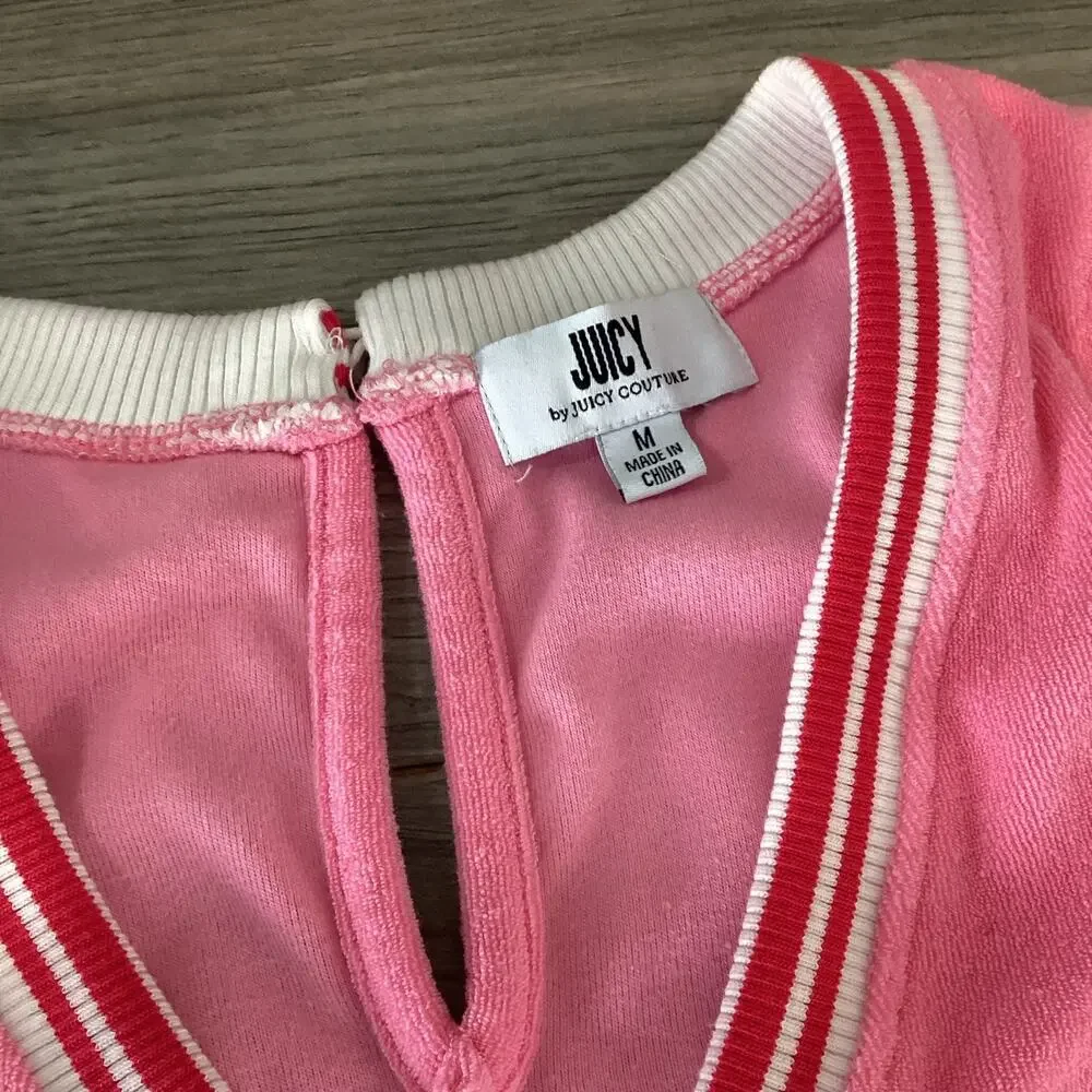 Juicy By Juicy Couture Y2K Crop Wide Leg Terry Cloth Jumpsuit Size M V Neck Pink - Picture 10 of 16